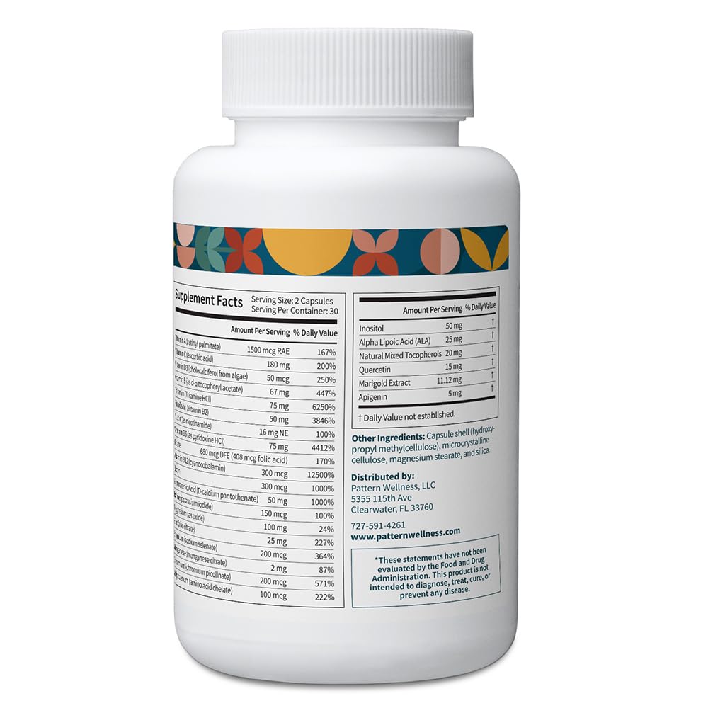 Pattern Wellness botella abierta con cápsulas listas para tomar beneficio práctico