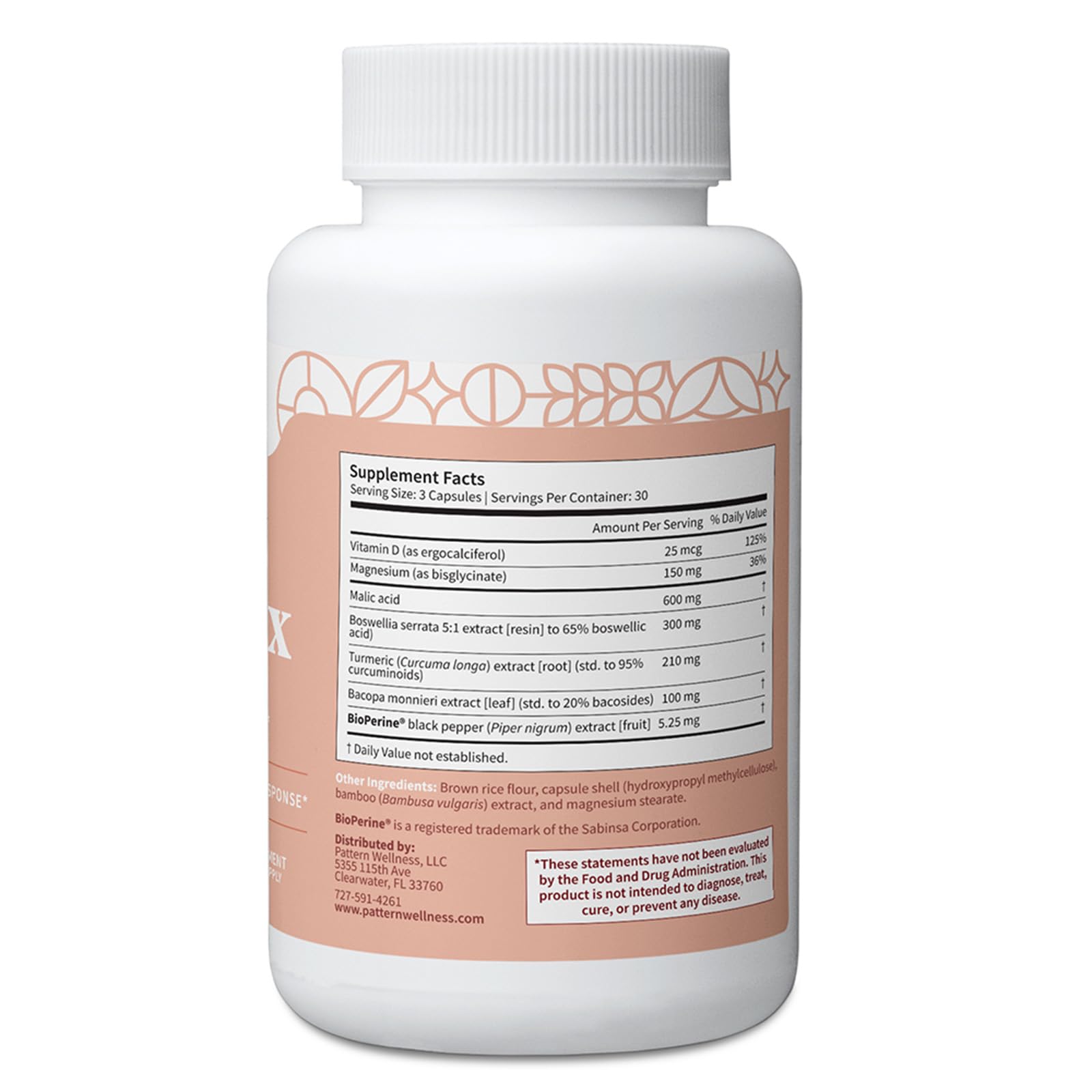Pattern Wellness etiqueta con ingredientes y beneficios legibles y confiables