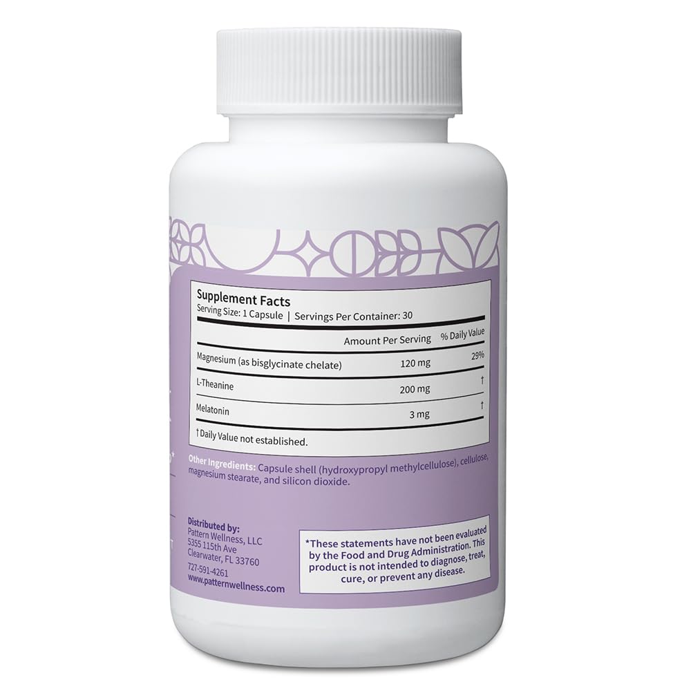 Pattern Wellness ingredientes clave melatonina, magnesio y L‑teanina para relajación