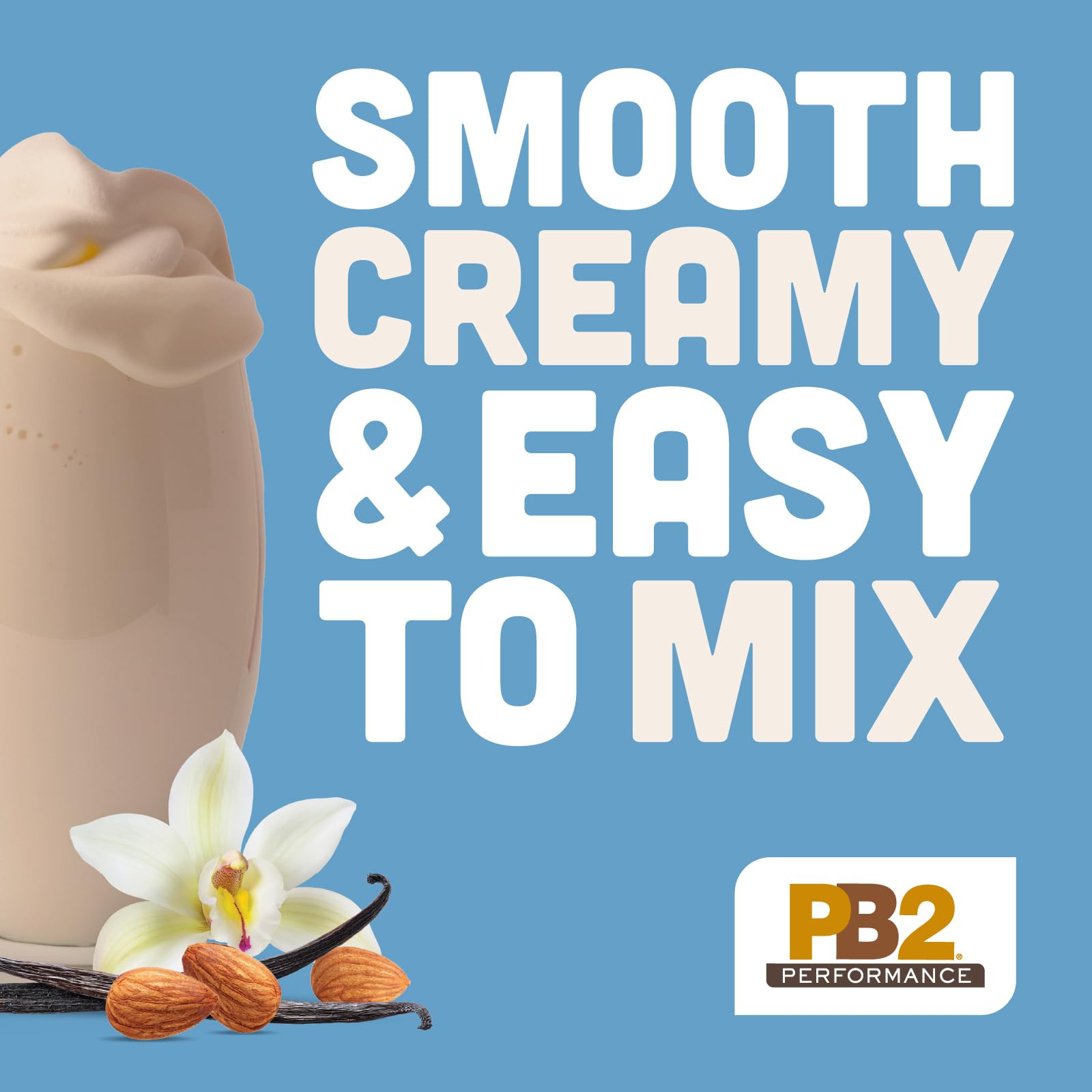 PB2 batido cremoso en vaso, beneficio de sabor natural y sin azúcares añadidos