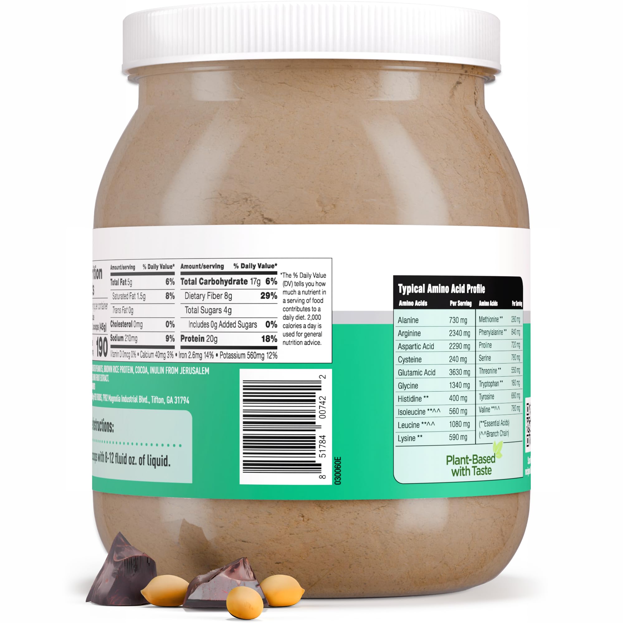 Etiqueta PB2 con sellos vegano, sin gluten y OU Kosher visibles