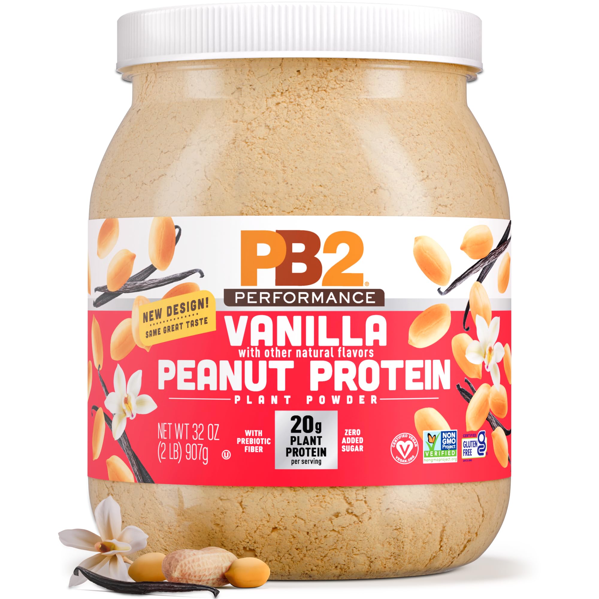 PB2 envase frontal mostrando sabor vainilla y beneficio proteína completa