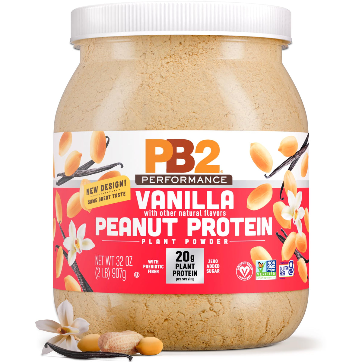 PB2 envase frontal mostrando sabor vainilla y beneficio proteína completa