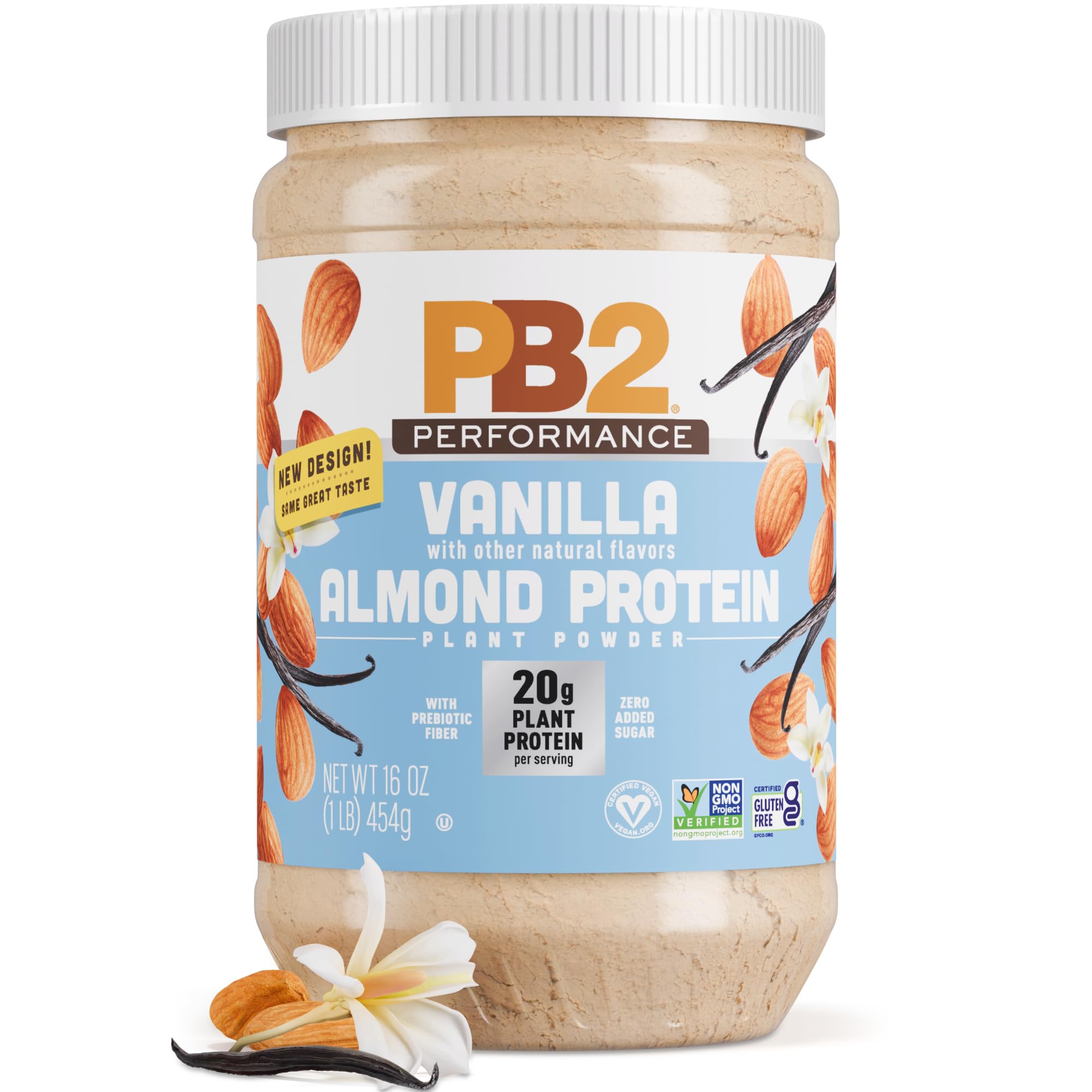 PB2 frente del empaque mostrando la marca y beneficio de 20 g proteína