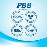 PB8 etiqueta con lista de cepas y beneficios visibles