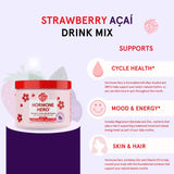 Peach Perfect vaso con bebida fresa acai preparada, beneficio de consumo cómodo