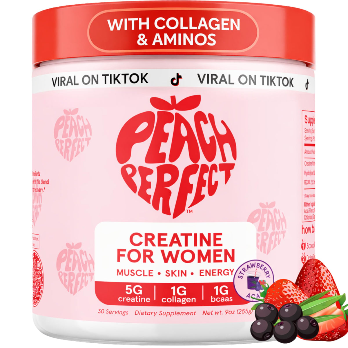 Peach Perfect frente de empaque mostrando la presentación y beneficio de apoyo muscular