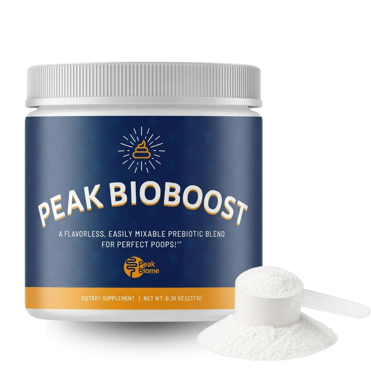 Peak Biome frasco frontal mostrando el envase y beneficio de uso diario
