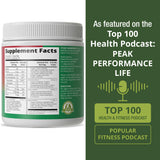 Peak Performance comparación de porción junto a una fruta para escala