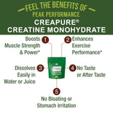 Peak Performance creatina disuelta en agua mostrando mezcla sin sabor