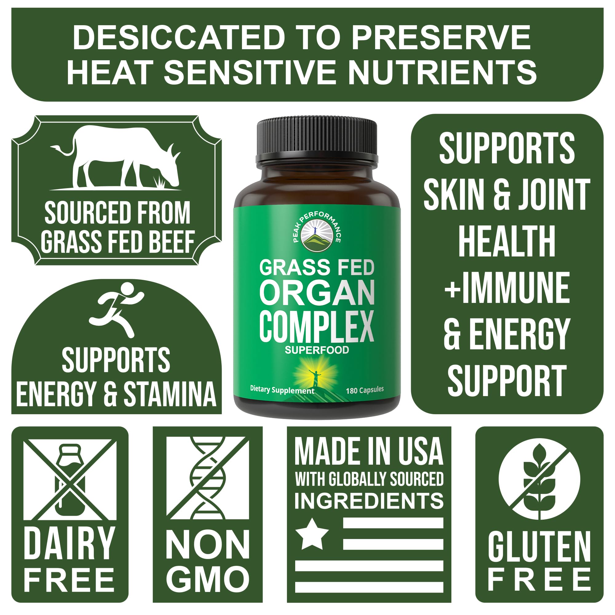 Peak Performance etiqueta con información de ingredientes y origen