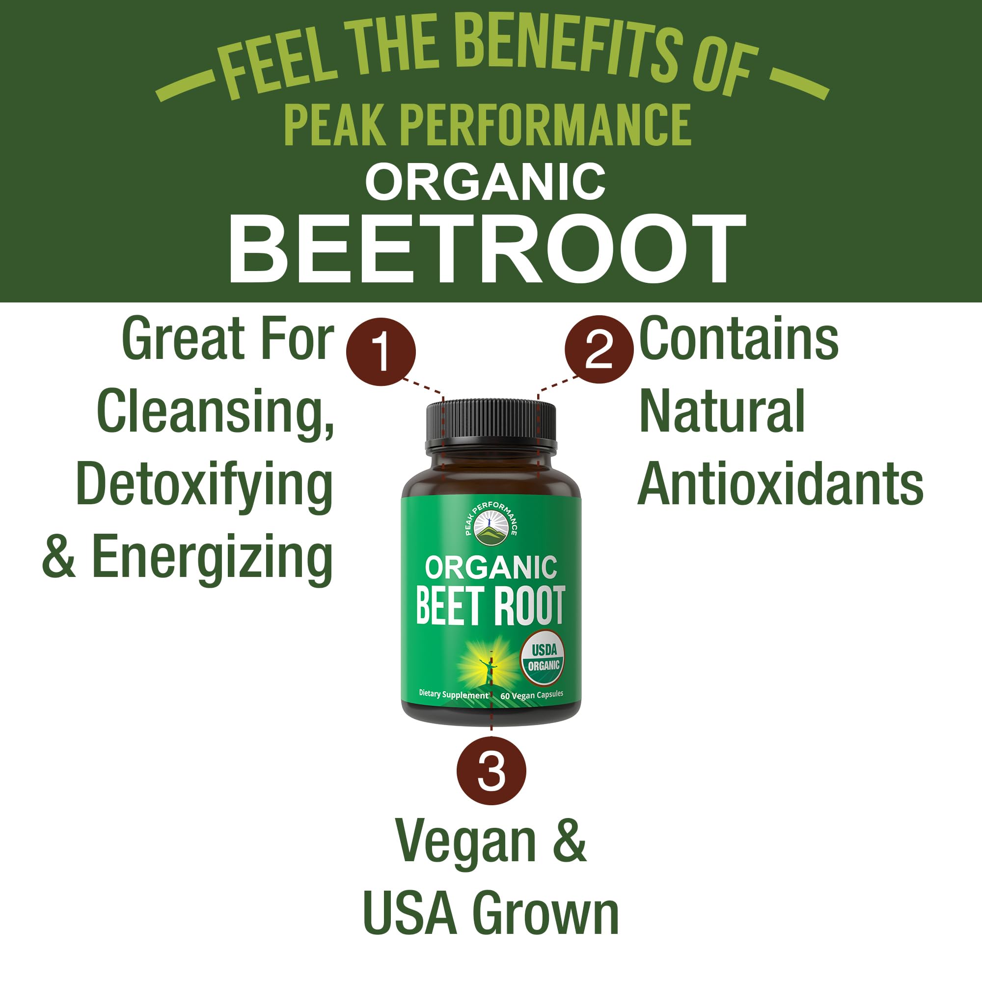 Peak Performance etiqueta USDA Organic y lista de ingredientes claros