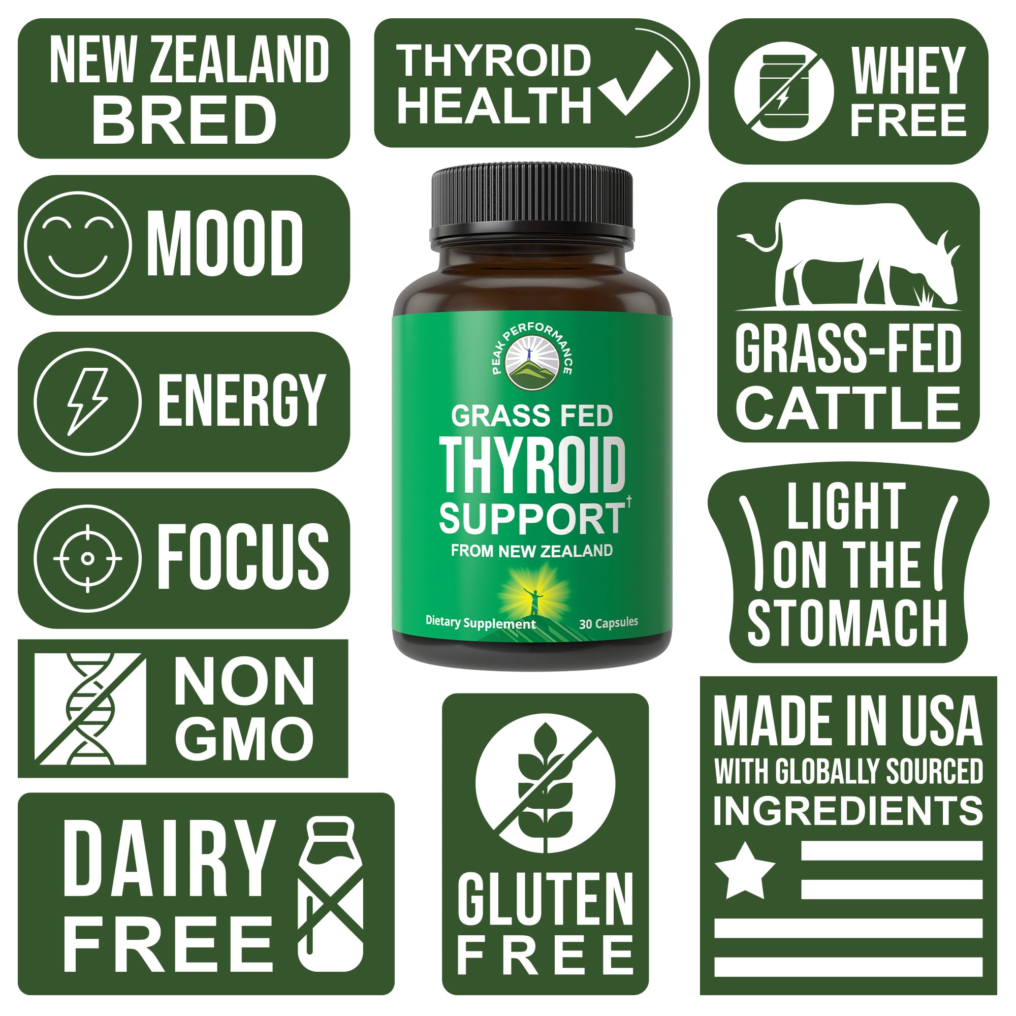 Peak Performance etiqueta con lista de ingredientes y certificaciones visibles