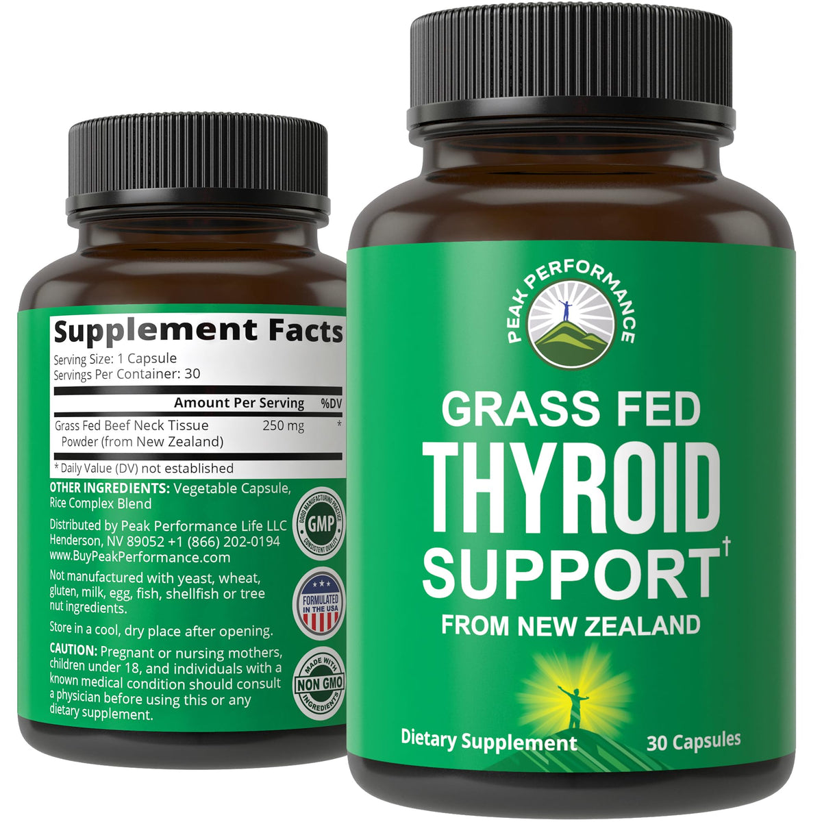 Peak Performance frente del envase que muestra origen grass-fed y beneficios