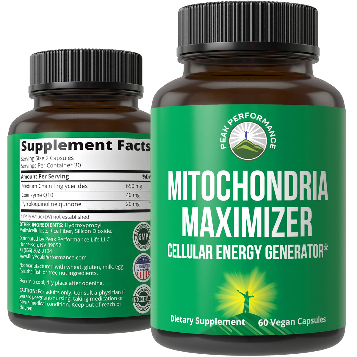 Peak Performance frente del producto mostrando envase y beneficio de salud mitocondrial