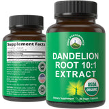 Peak Performance envase frontal de diente de león orgánico mostrando calidad