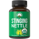 Peak Performance envase frontal de ortiga orgánica mostrando sello USDA Organic y beneficio de pureza