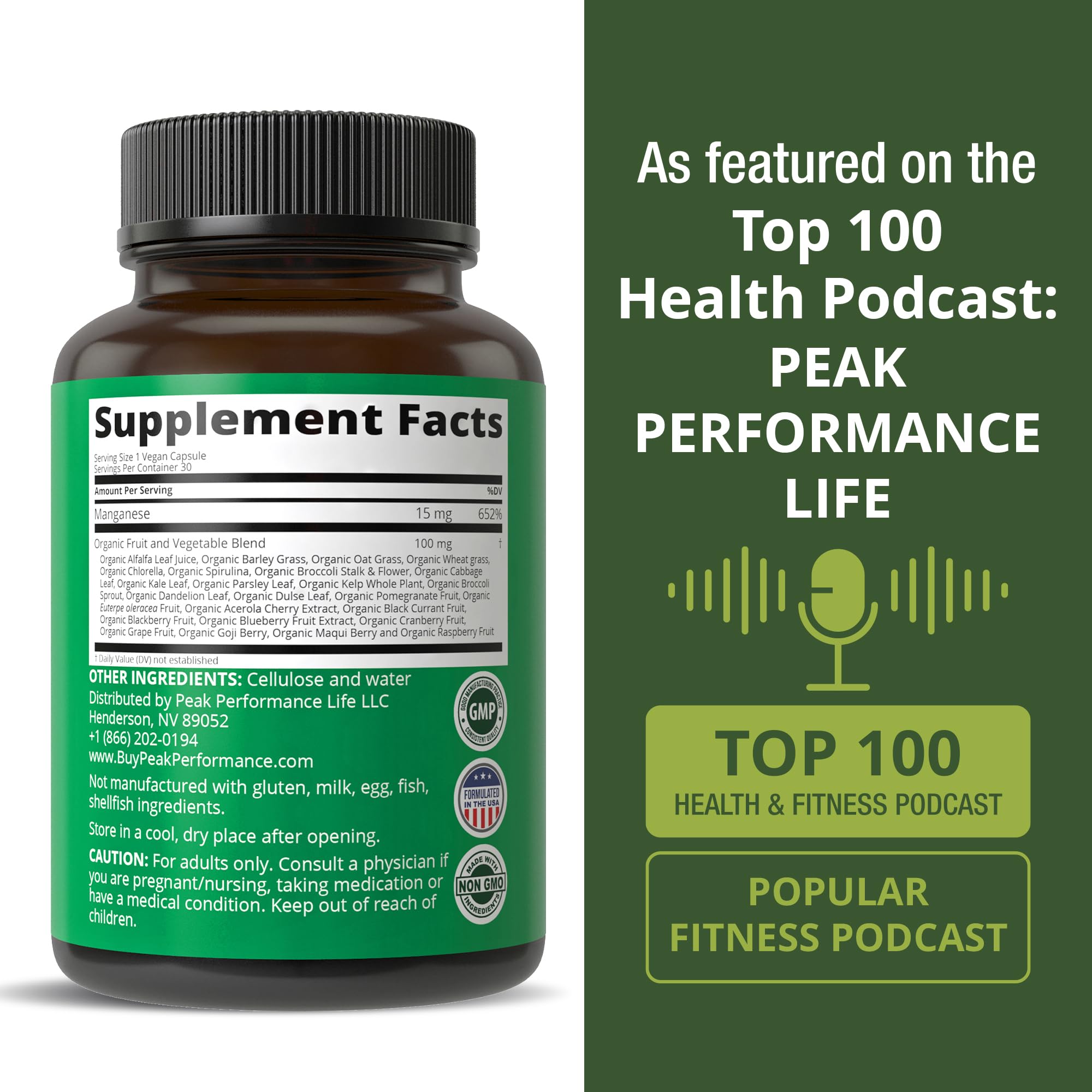 Peak Performance sellos GMP y prueba de terceros para confianza