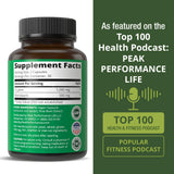 Peak Performance envase abierto con 60 cápsulas explicando cantidad