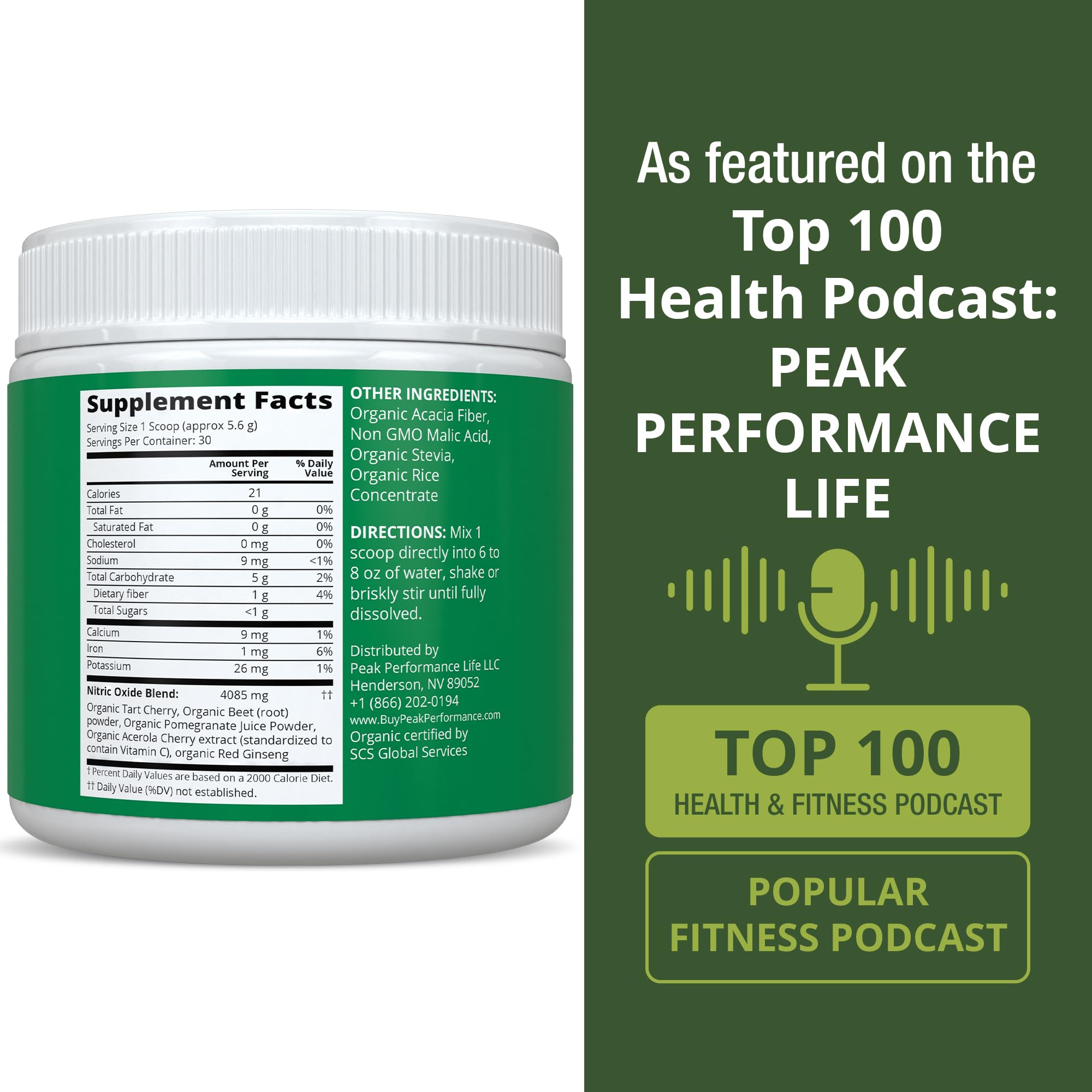 Peak Performance comparación de porción junto a una cuchara medidora visual