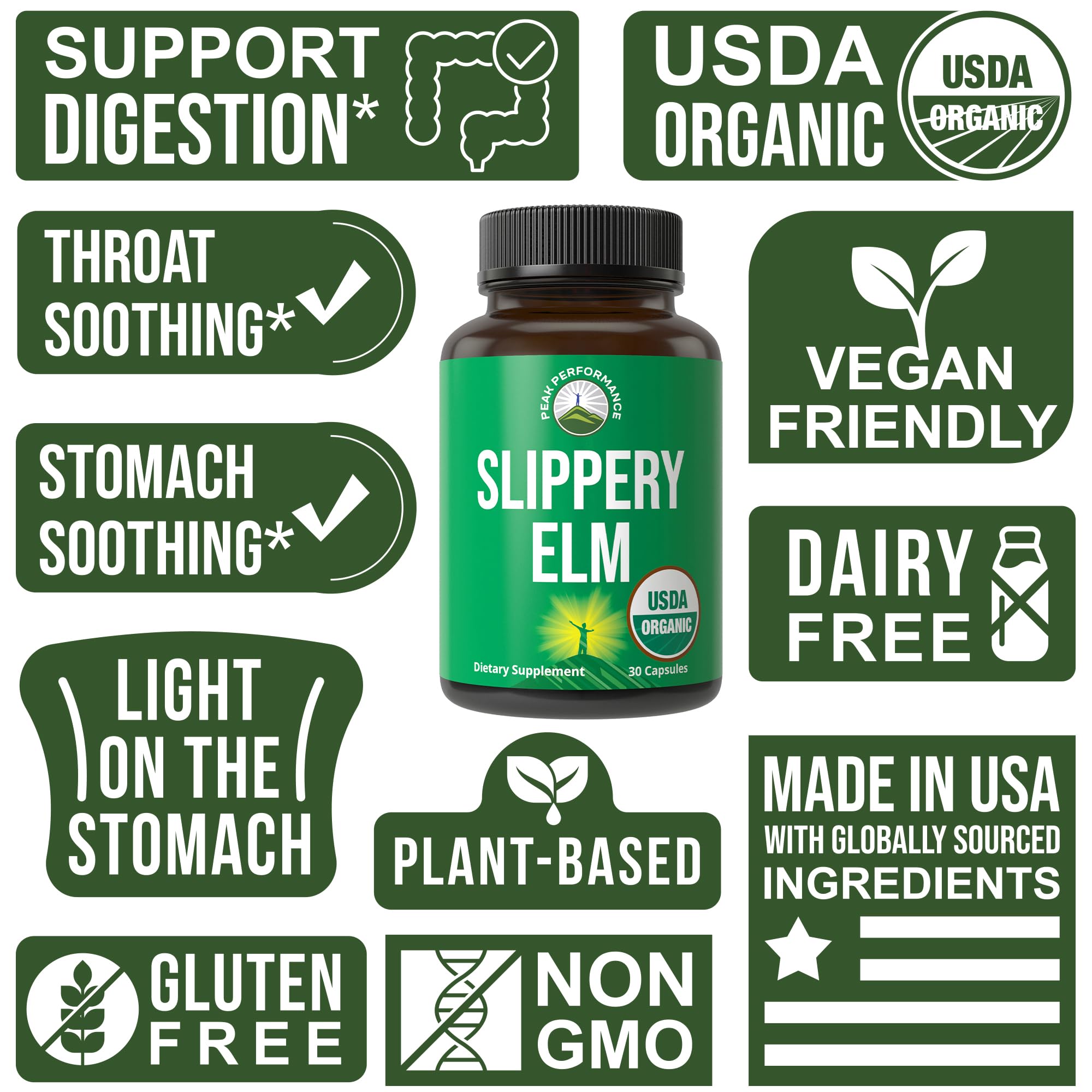Polvo micronizado de Slippery Elm de Peak Performance mostrando textura fina y pureza