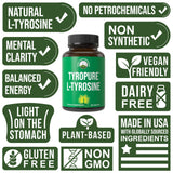 Peak Performance TyroPure botella abierta con cápsulas listas para tomar enfatizando conveniencia