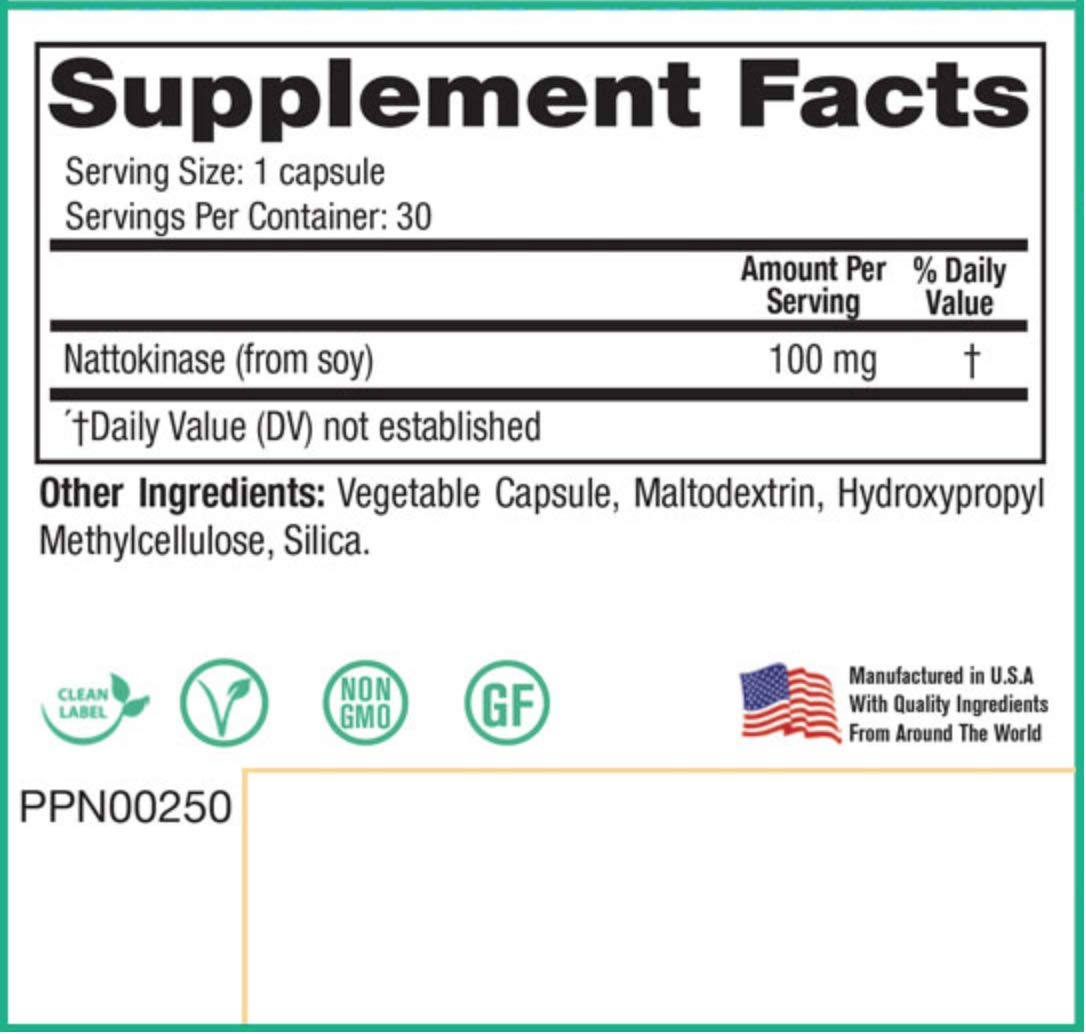 Detalle de cápsula de Peak Pure & Natural con nattokinase para absorción y manejo cómodo