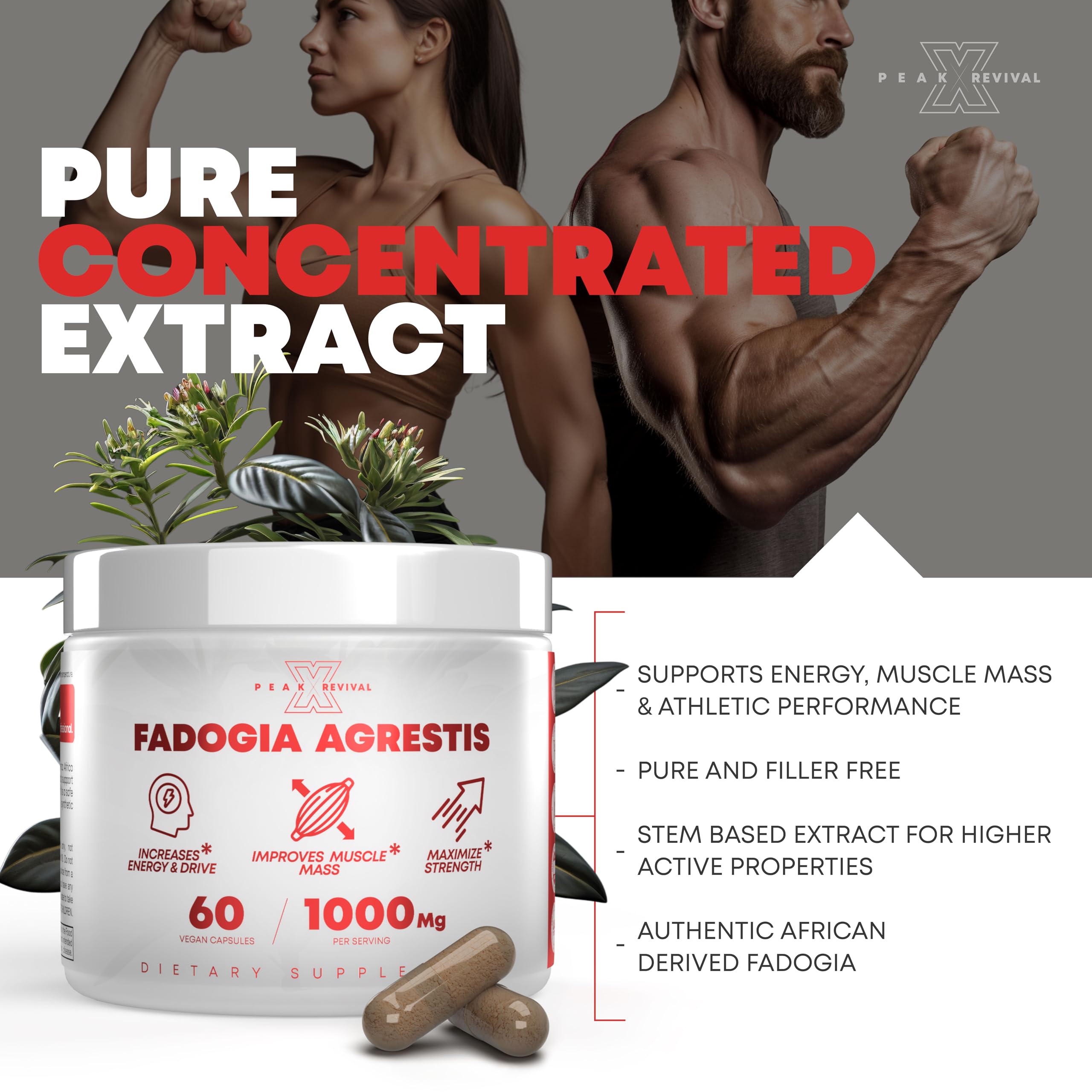 Peak Revival-X etiqueta con lista de ingredientes y la dosis 1000mg