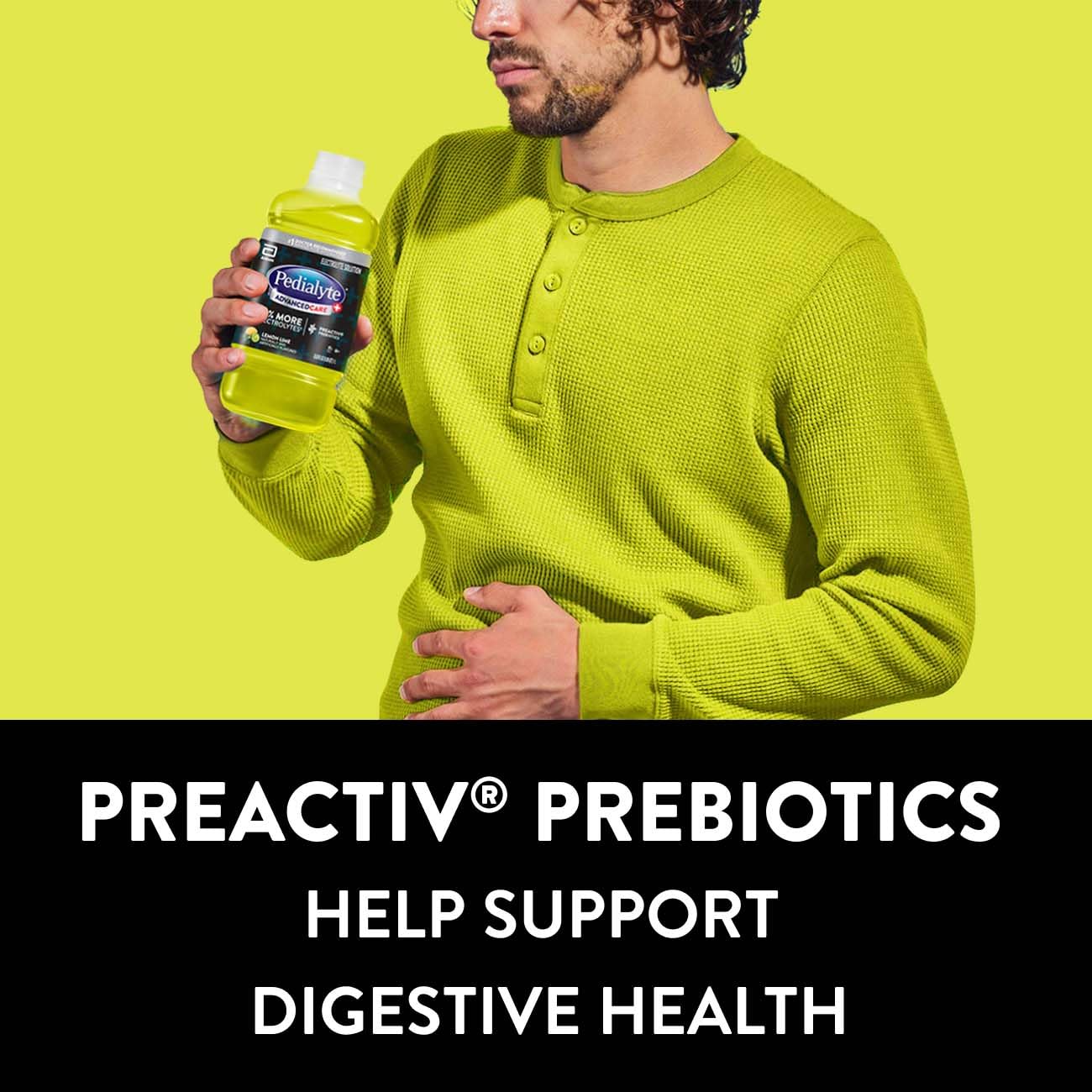 Comparación de Pedialyte AdvancedCare Plus junto a bebida deportiva para mostrar diferencia de electrolitos
