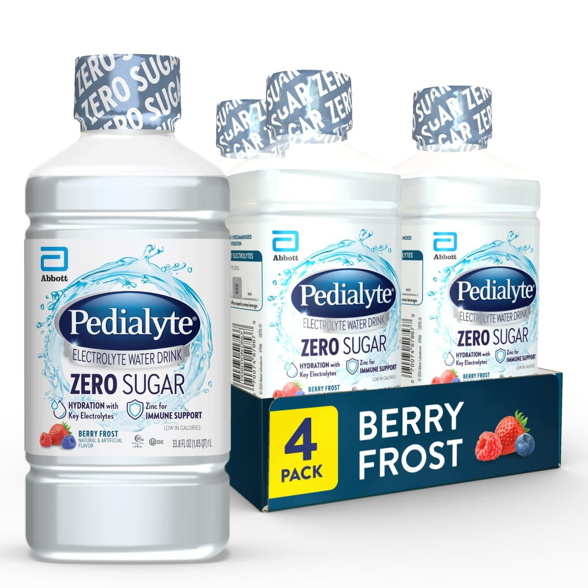 Pedialyte botella frontal 1L mostrando diseño y beneficios de hidratación