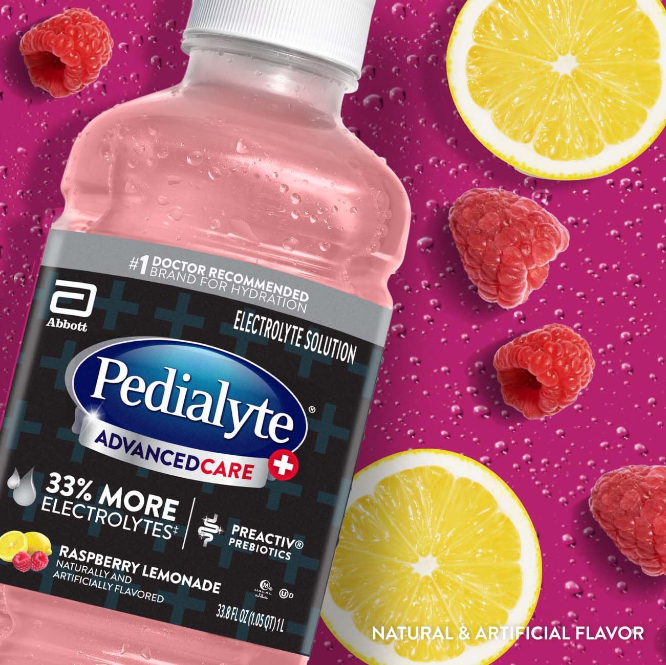 Pedialyte etiqueta nutricional en primer plano con datos claros de electrolitos