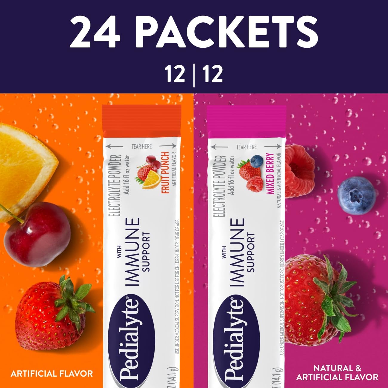 Pedialyte polvo en sobre abierto que evidencia mezcla fina y disolución rápida