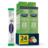 Pedialyte sobre manzana al frente mostrando el envase y conveniencia de la marca Pedialyte
