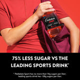 Pedialyte Sport vertiendo desde botella ilustra fácil consumo y recarga