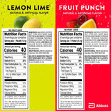 Pedialyte sabores Lemon Lime y Fruit Punch lado a lado
