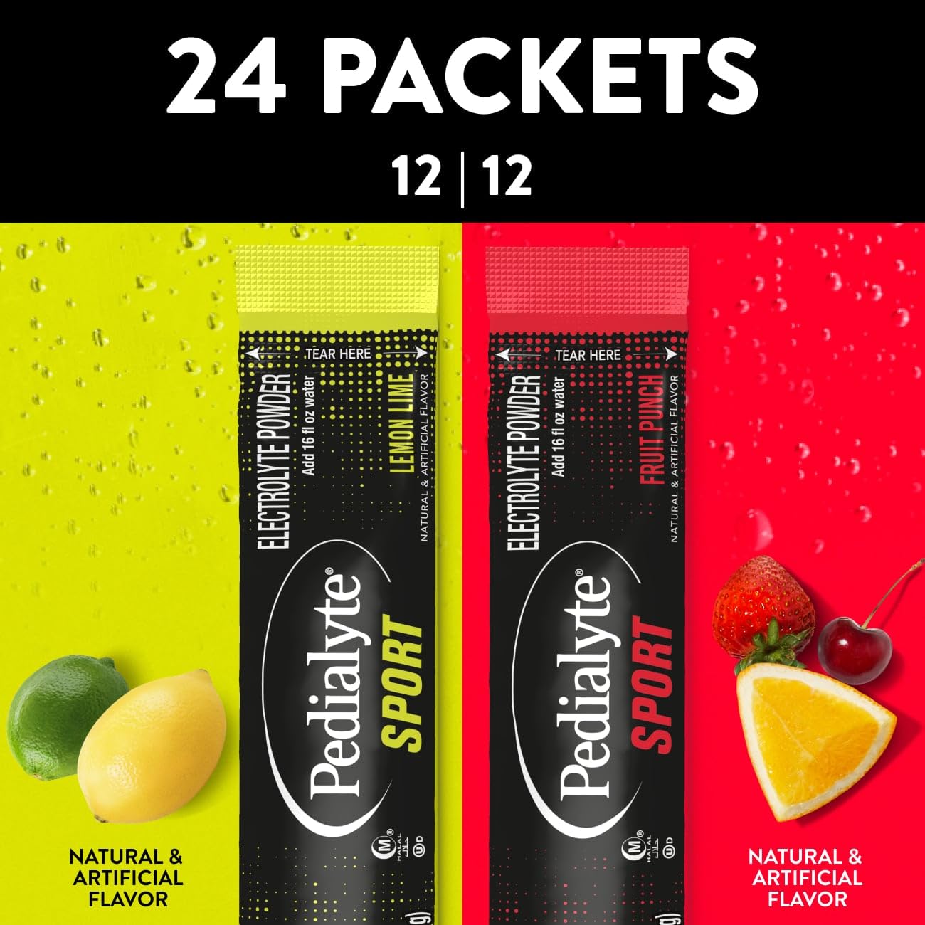 Pedialyte sobre abierto con polvo visible para mezclar rápido