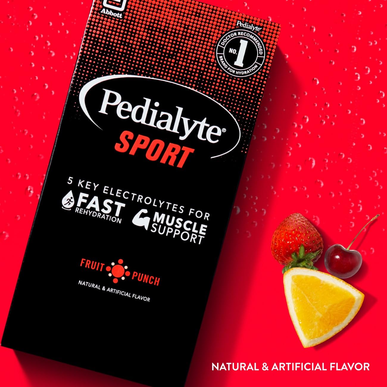 Pedialyte sobres individuales alineados para transporte fácil y rápido