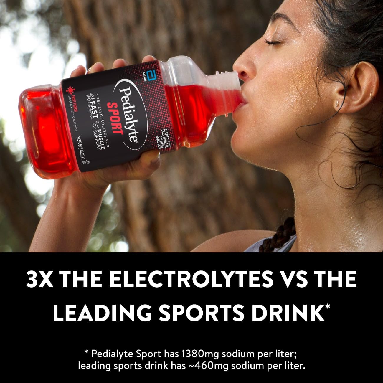 Pedialyte Sport junto a objeto cotidiano muestra escala y tamaño práctico