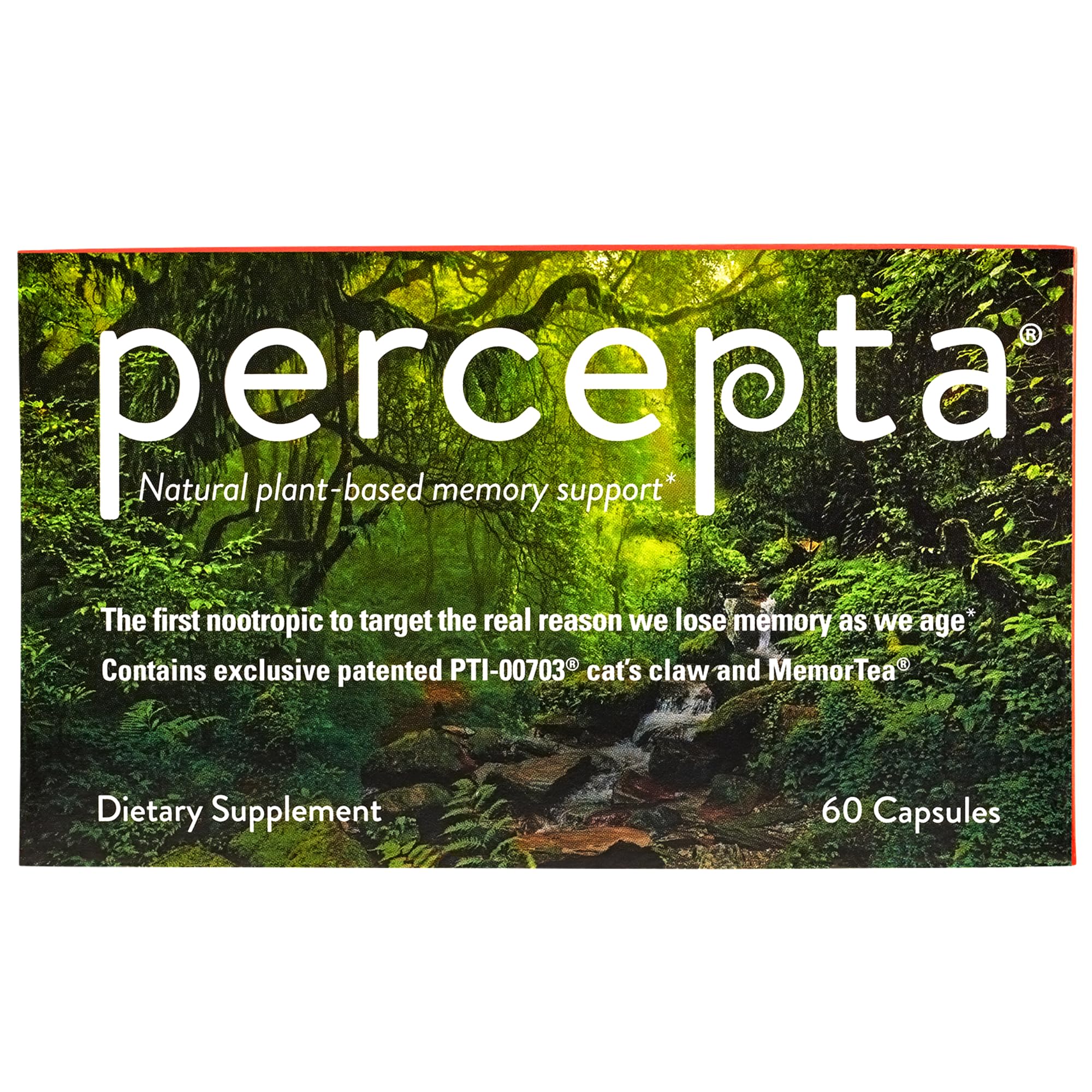 Percepta frasco frontal mostrando envase y beneficios de memoria