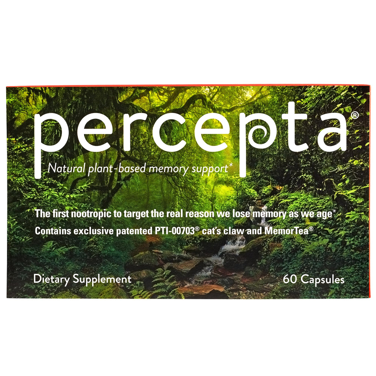 Percepta frasco frontal mostrando envase y beneficios de memoria