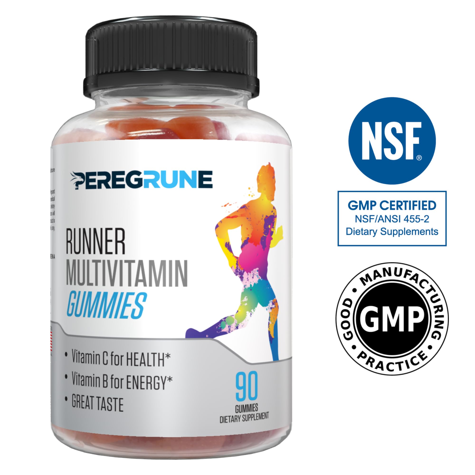 PEREGRUNE etiqueta con lista de ingredientes y certificación NSF GMP visible