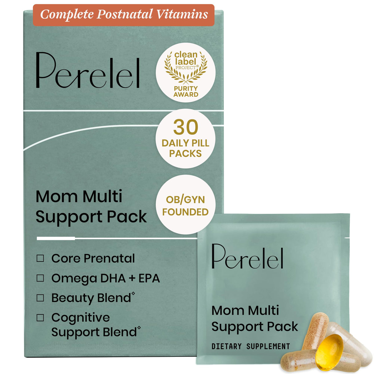 Perelel vista frontal del pack postnatal fácil de usar y transportar