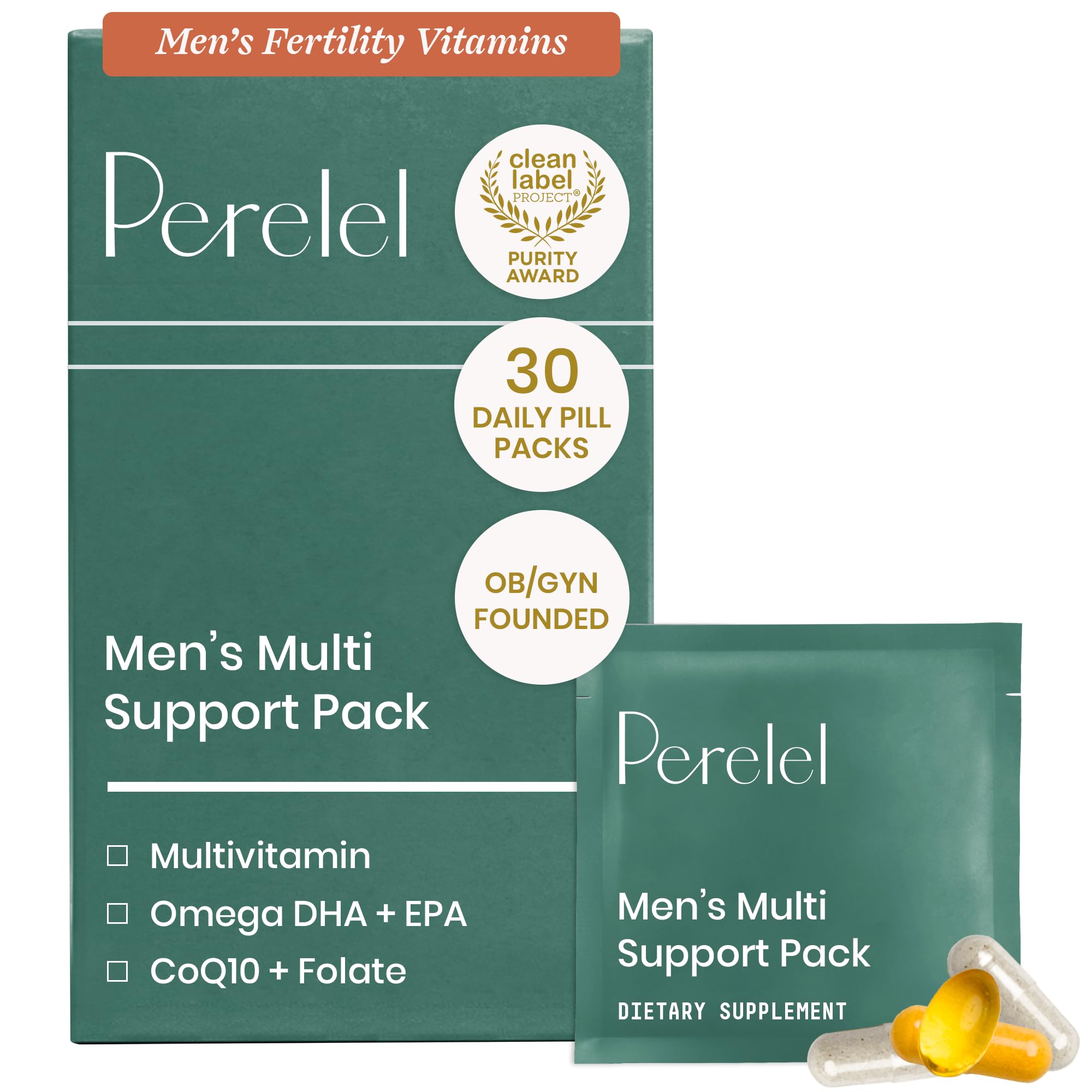 Perelel pack frontal mostrando 30 sobres para una toma diaria y comodidad