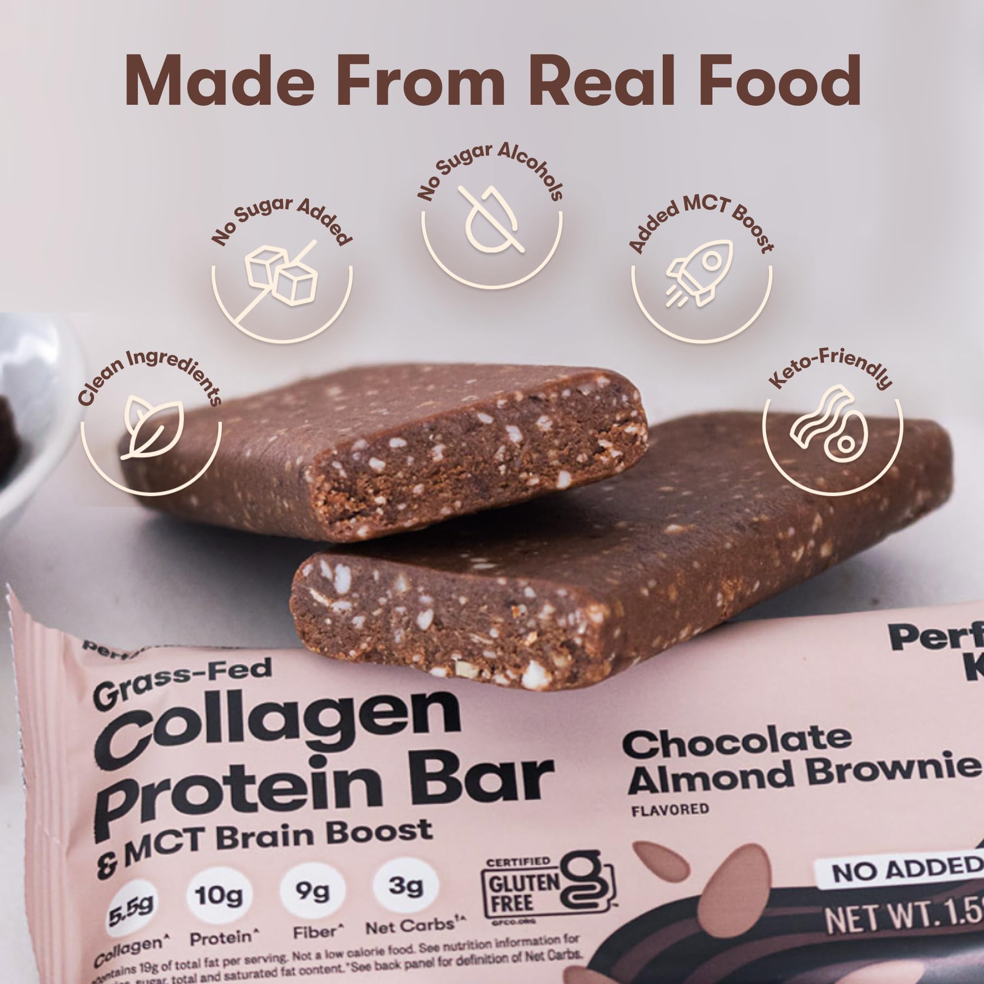 Perfect Keto barra junto a regla para comparar tamaño y porción