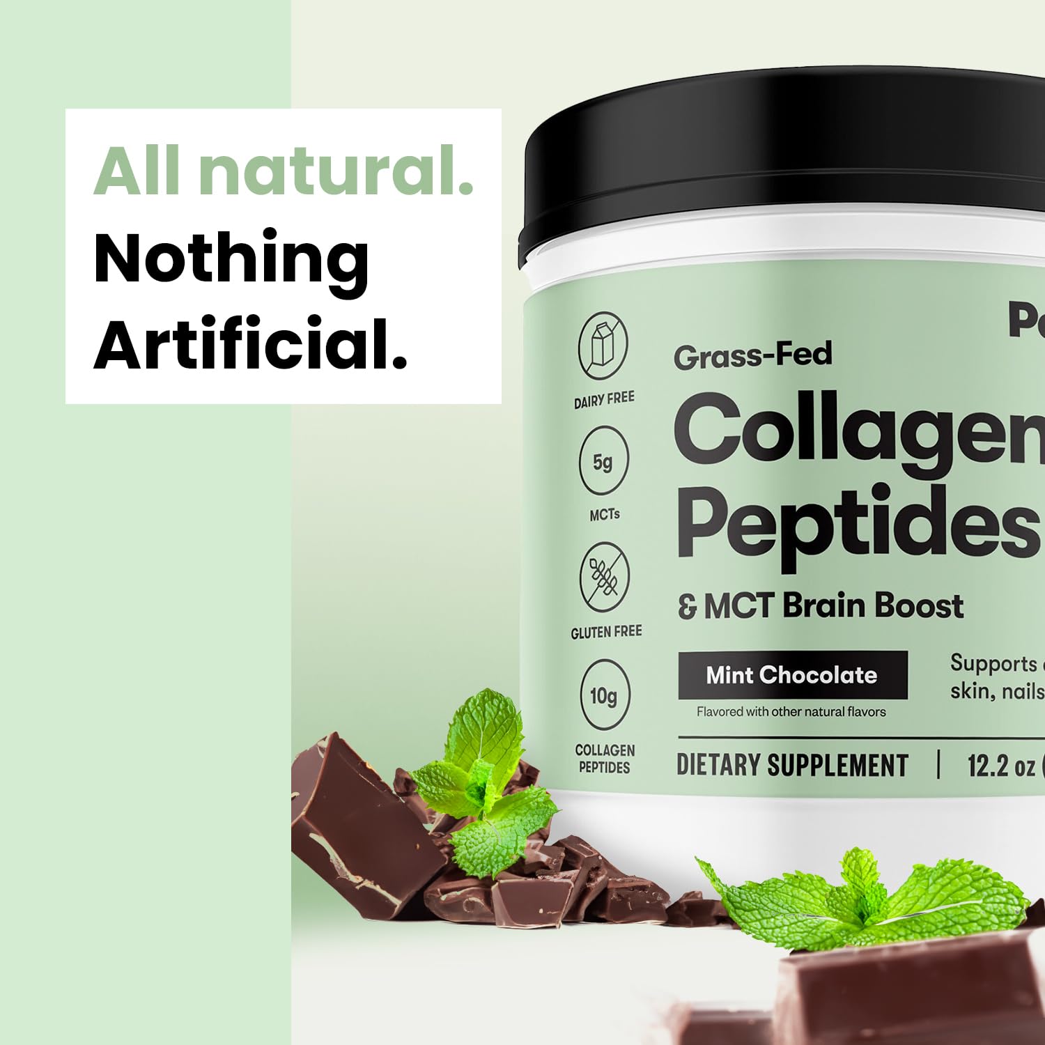 Perfect Keto mezclado en batido verde, aporte de proteína sin azúcares añadidos