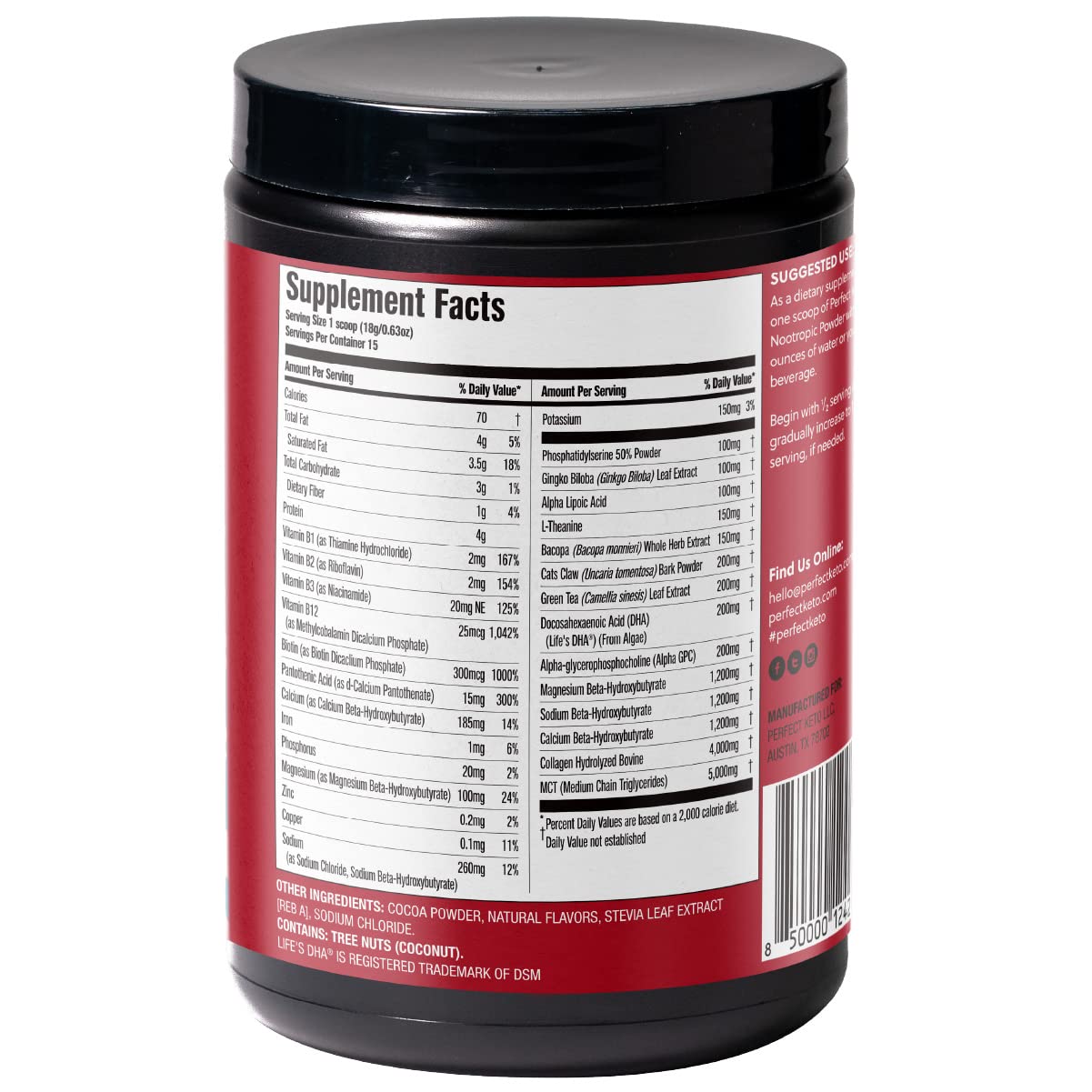 Perfect Keto detalle de colágeno y MCTs para soporte nutricional