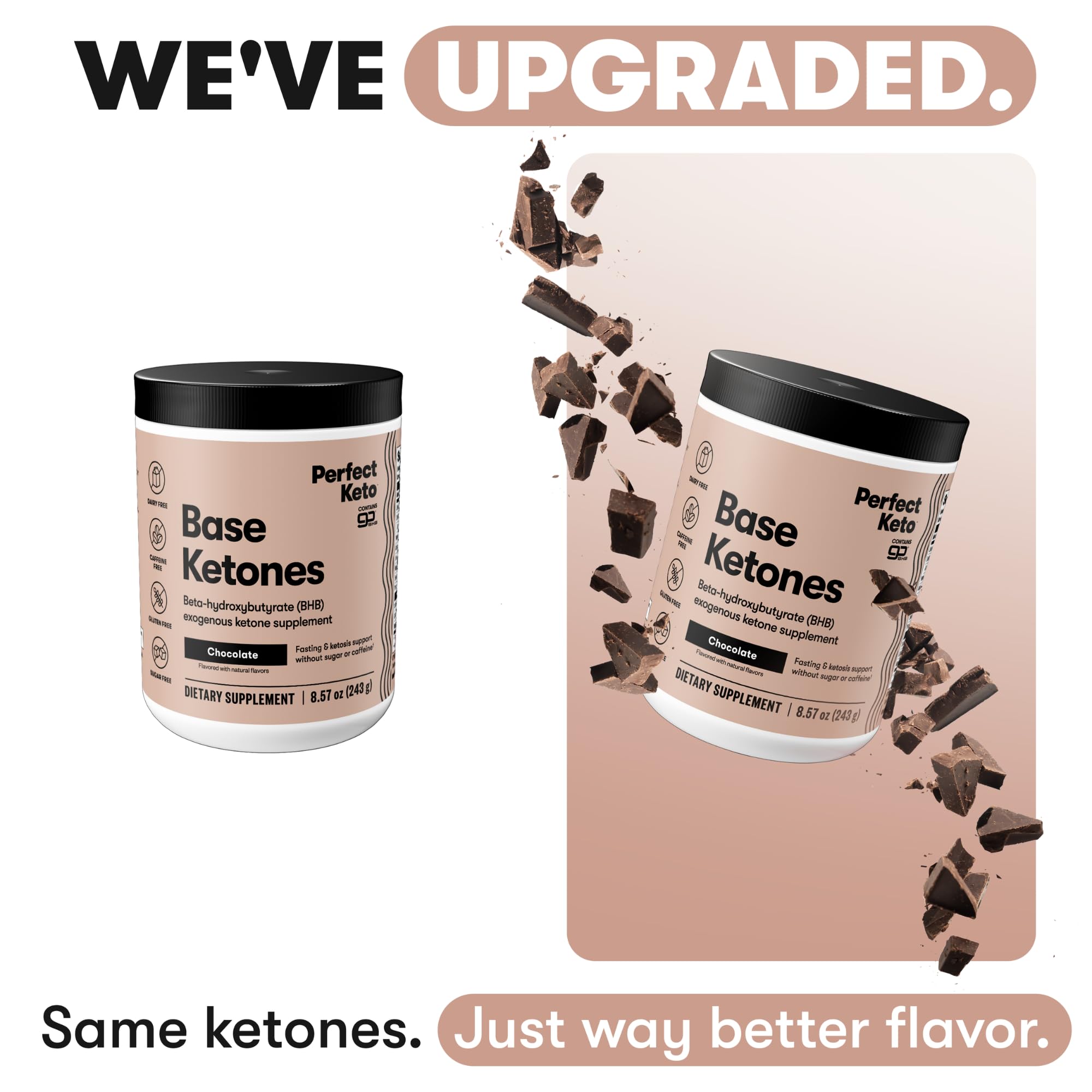 Perfect Keto cuchara con polvo chocolateado listo para mezclar y conveniencia