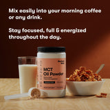 Perfect Keto polvo mezclado en café cremoso, aporta textura sin lácteos