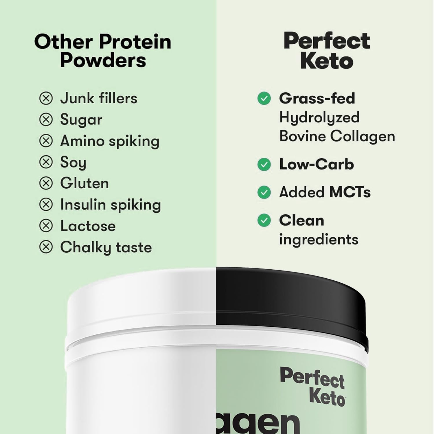 Perfect Keto polvo de colágeno textura cercana, mezcla sin grumos para bebidas