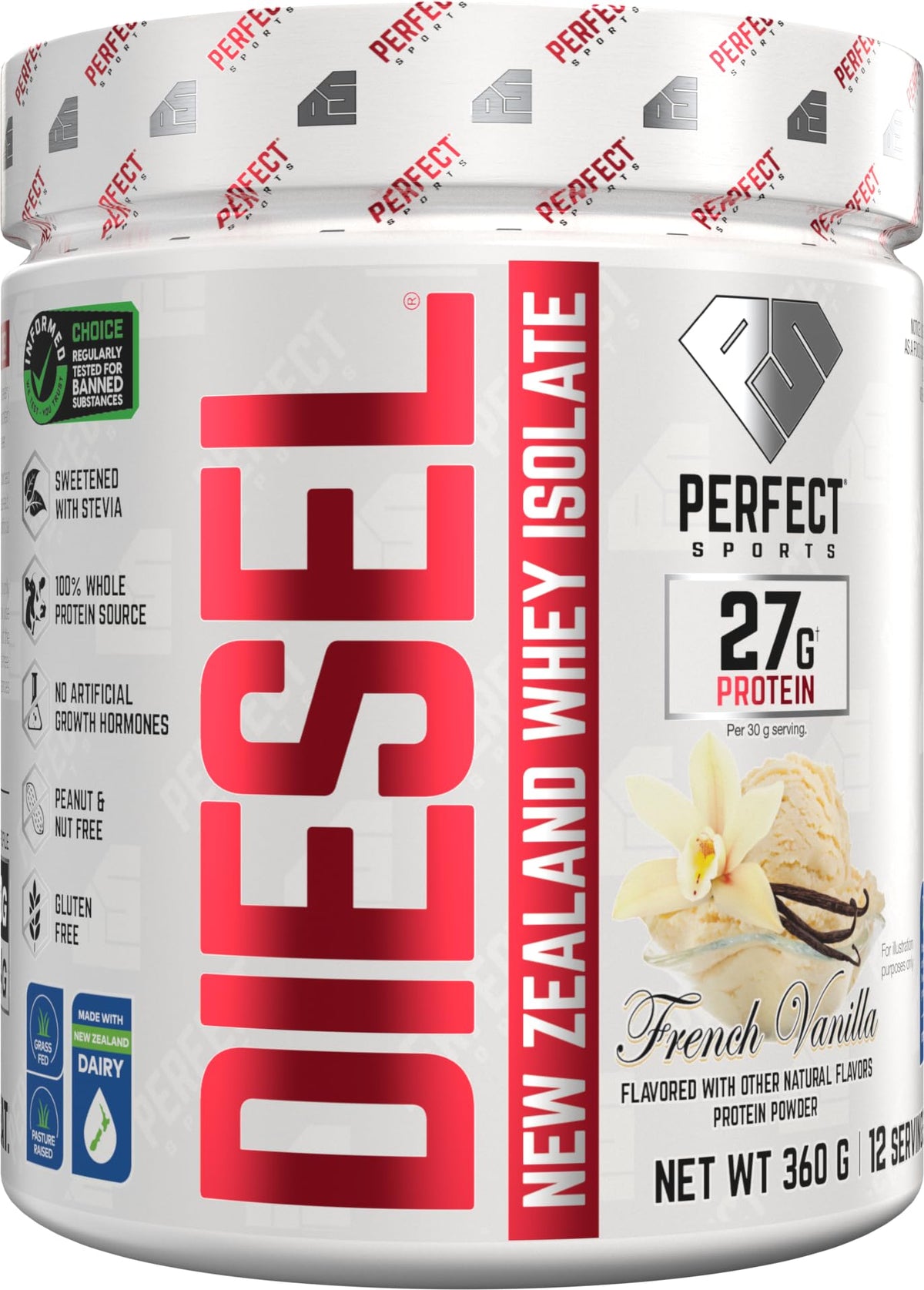PERFECT SPORTS envase DIESEL frente, muestra pureza y confianza